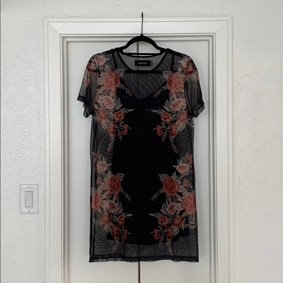 MINKPINK Floral black mesh dress with black slip - Picture 1 of 3